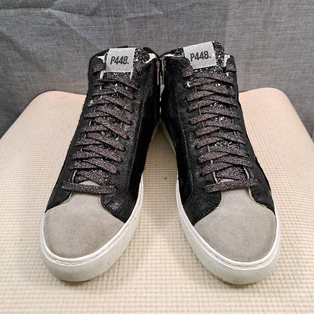 %P448 High-Top Side Zip Softy Glitter Sneaker Women Size 41 / US 10 / A 49